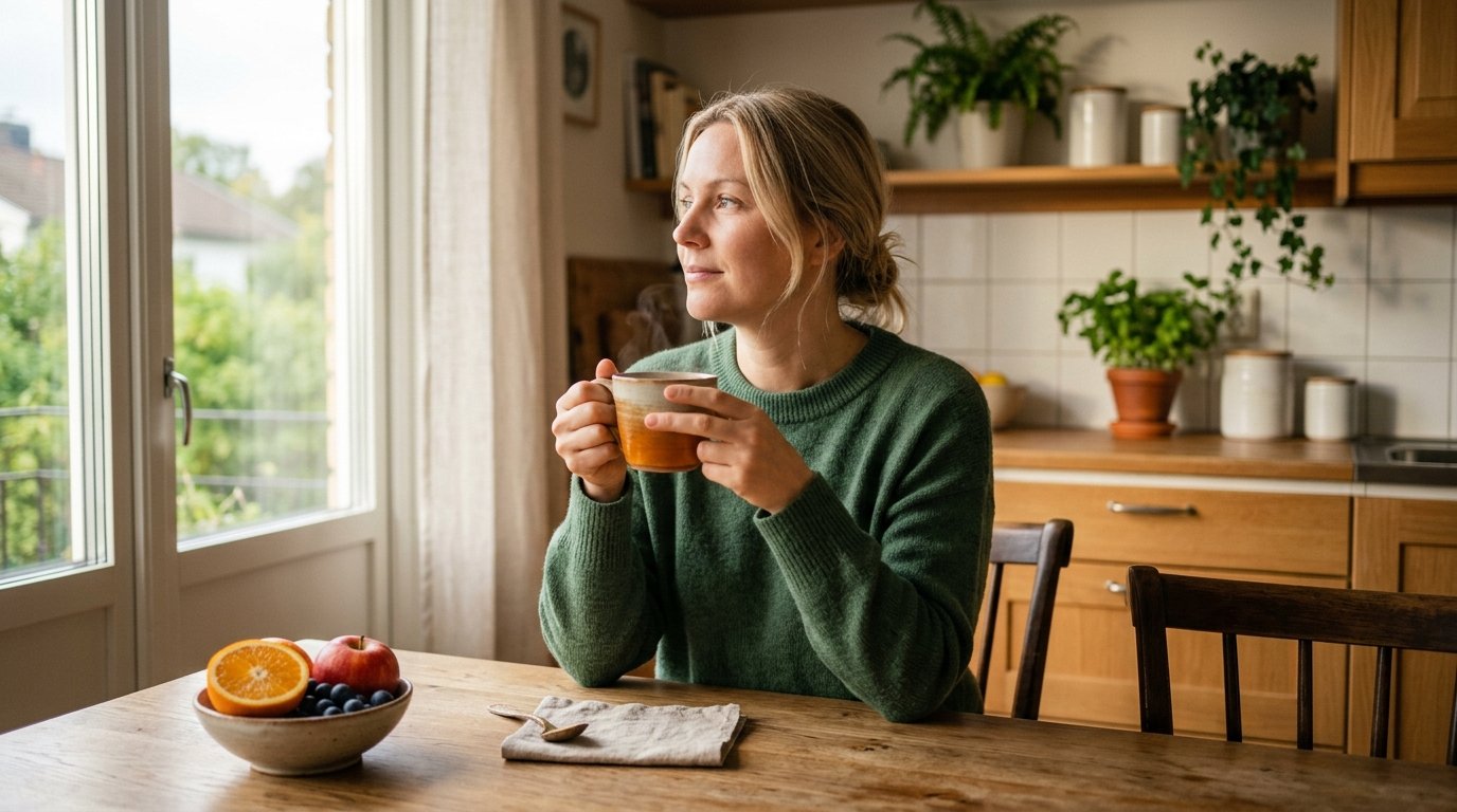 Person som h&aring;ller handen mot kinden och k&auml;nner obehag i munnen, mjukt ljus