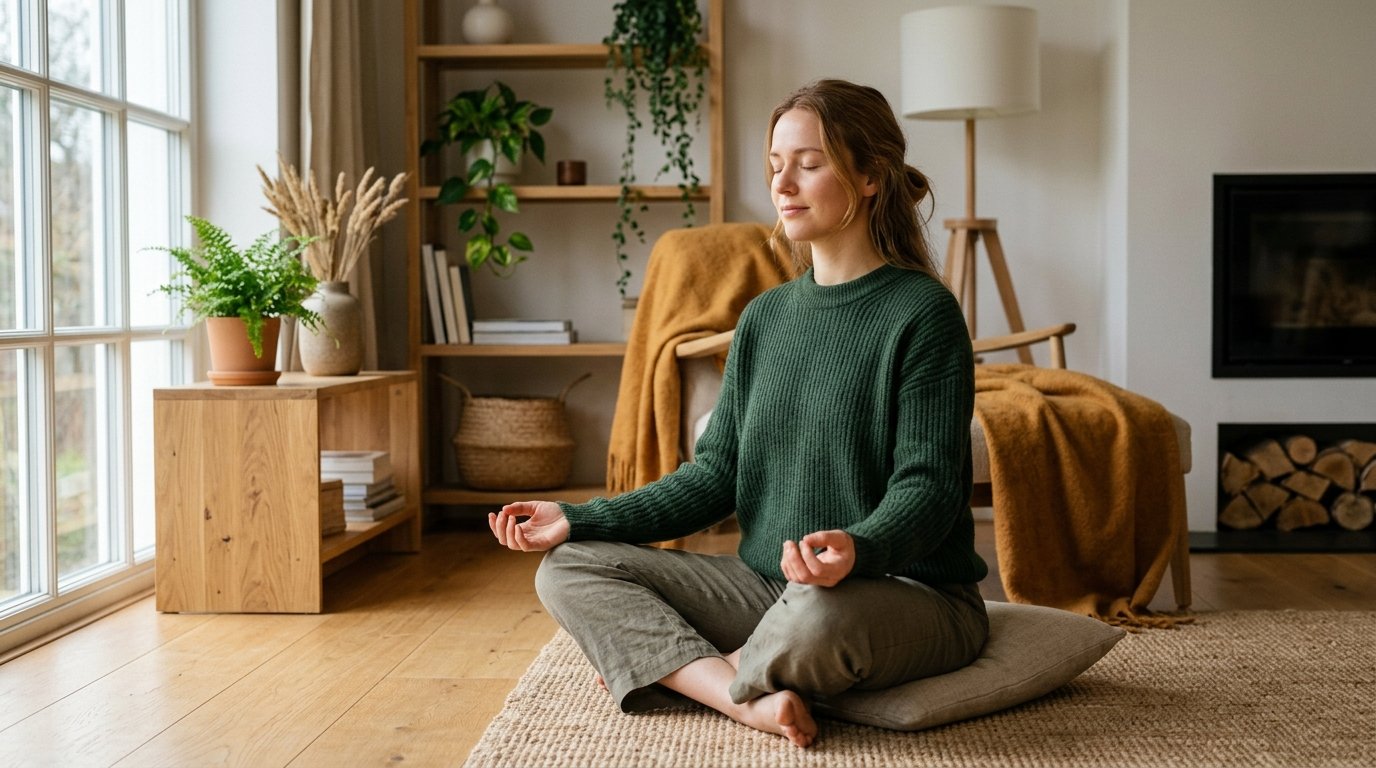 Person som andas lugnt med ogon slutna, bryter tinnitus-stress-cirkeln